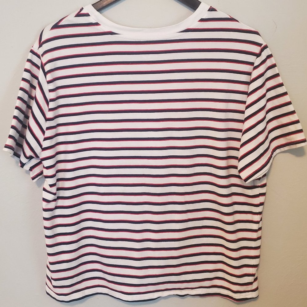 Dickies Women's Cropped Striped Tee Shirt Red, White, & Blue PLUS Size 1X - Picture 9 of 13
